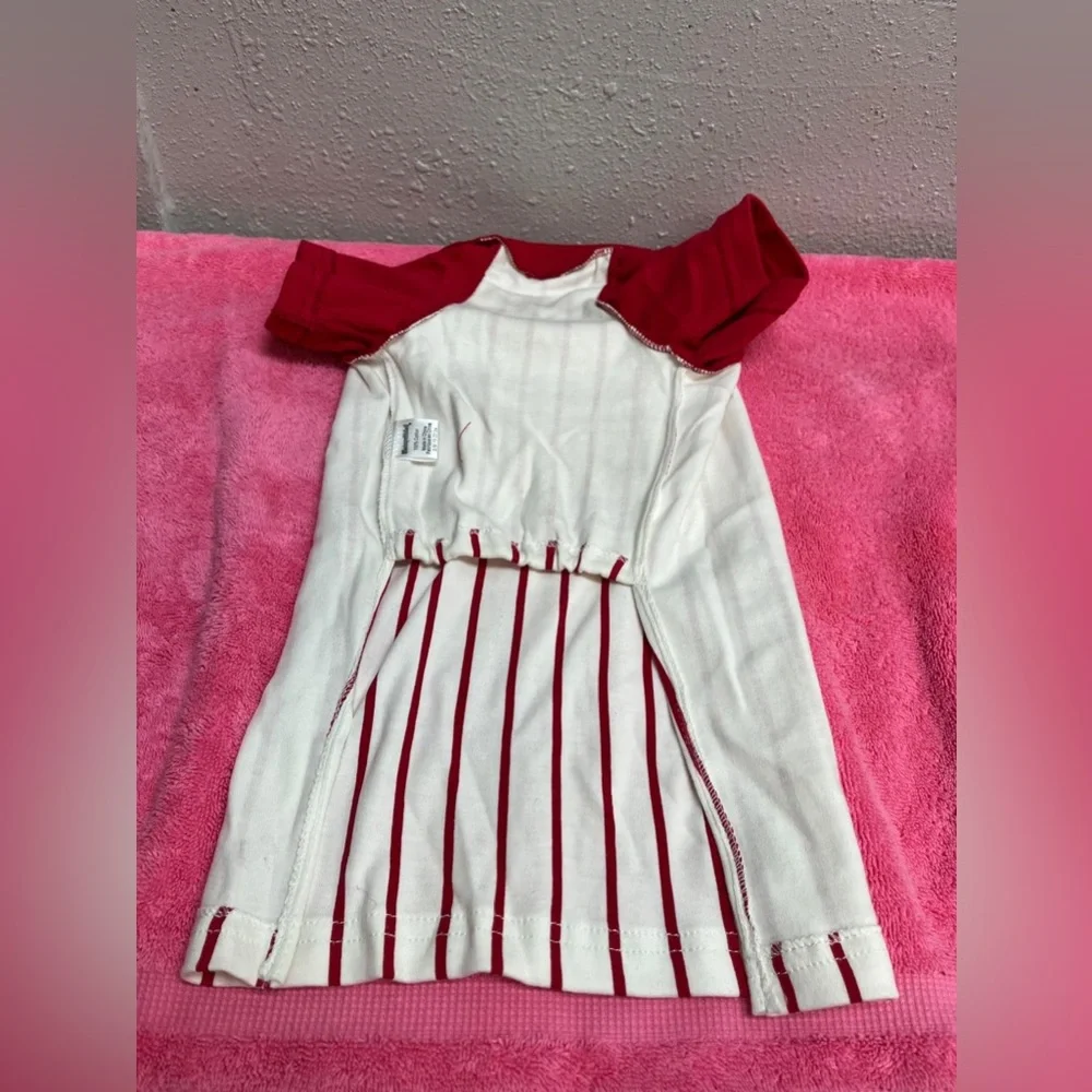 Red and White Baseball Striped Dog Shirt